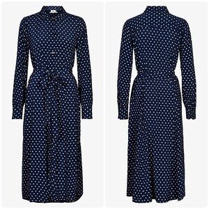 Noa Noa Blue and White Long Sleeve Mock Button Front Dress